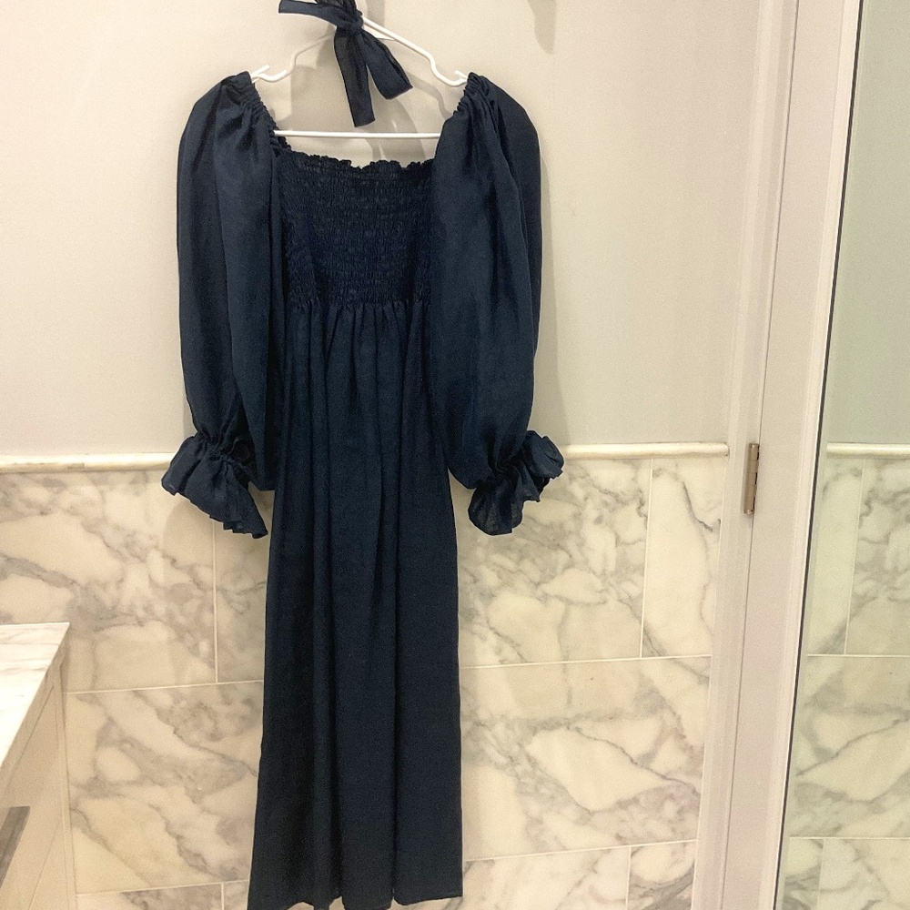 Sleeper’s iconic Atlanta Dress - navy linen - perfect summer dress!